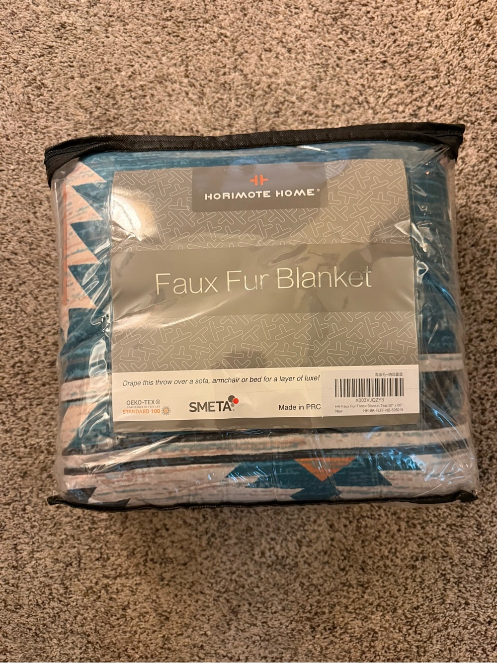 Faux Fur Blanket - Teal & Cream